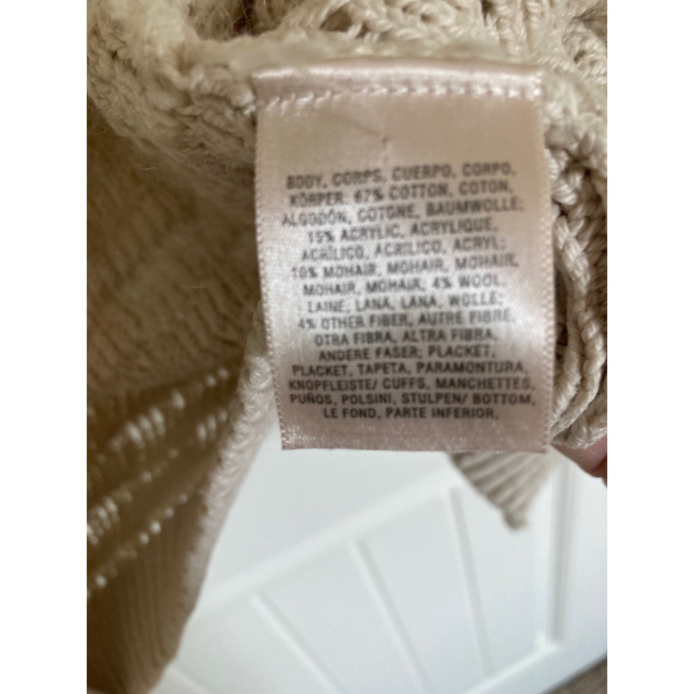 Anthropologie Sleeping on Snow Cream Pointelle Knit Hooded Open Cardigan Small - Picture 4 of 10